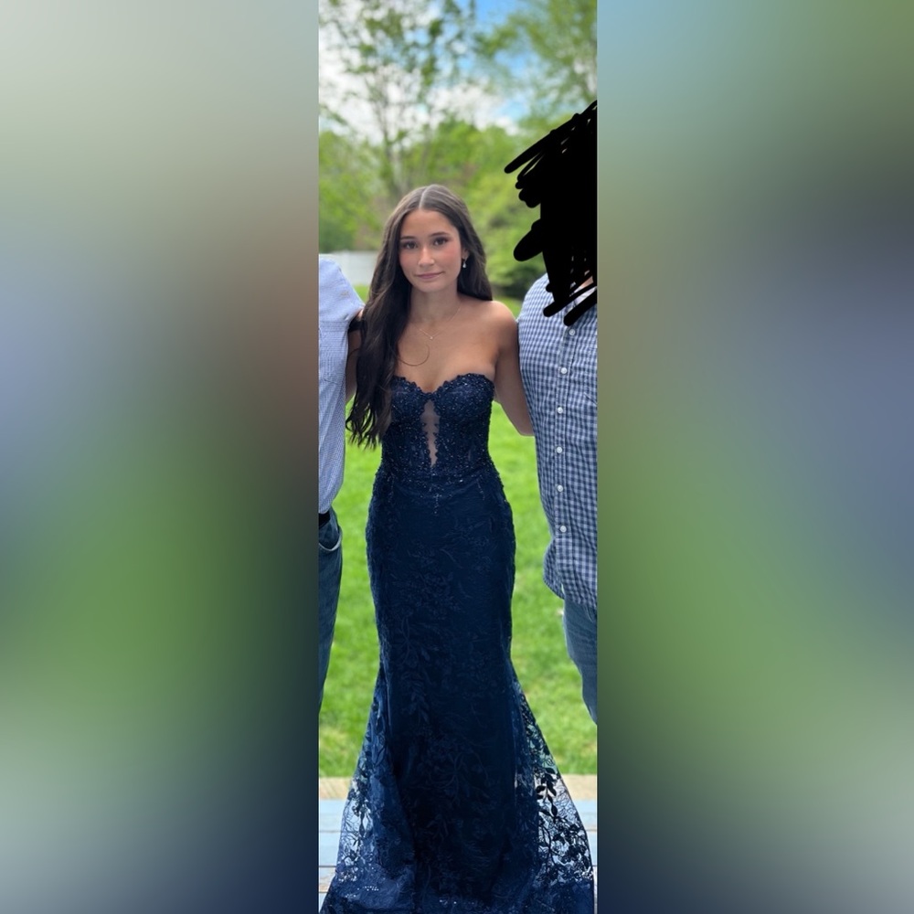 Navy Blue Sherri hill 56160 Strapless prom Dress